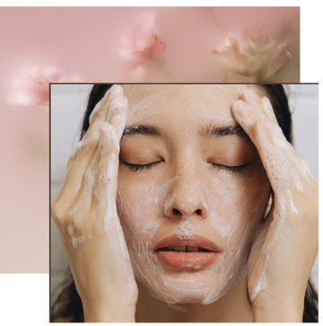 Close-up of a woman massaging the Gardeny Rose PDRN Mask Cleanser onto her face, revealing a rich, creamy foam. The visual captures the mask-to-foam transformation and the cleanser’s ability to purify pores, dissolve buildup, and leave skin soft, hydrated, and refreshed through Gardeny’s gentle Korean cleansing ritual powered by plant-based Rose PDRN.