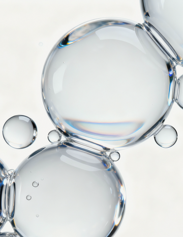 Cluster of clear, glossy moisture bubbles symbolizing Gardeny’s three types of hyaluronic acid that lock in surface hydration, deliver deeper moisture, and improve firmness. The clean, hydration-focused imagery reflects the formula’s key actives, plant-based PDRN, Rose Callus Extract, and peptides, designed to support plump, soothed, radiant Korean skincare results.