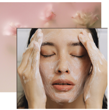 Close-up of a woman massaging the Gardeny Rose PDRN Mask Cleanser onto her face, revealing a rich, creamy foam. The visual captures the mask-to-foam transformation and the cleanser’s ability to purify pores, dissolve buildup, and leave skin soft, hydrated, and refreshed through Gardeny’s gentle Korean cleansing ritual powered by plant-based Rose PDRN.