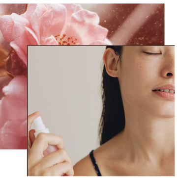 Close-up of a woman with naturally glowing skin gently misting Gardeny Rose PDRN Mist Toner across her face, capturing a calm, refreshing skincare moment. Highlights the lightweight, fast-absorbing hydration delivered by Korean plant-based Damask Rose PDRN, supporting moisture retention, soothing care, and a soft radiant finish ideal for daily use or quick glow boosts throughout the day.